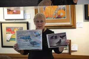 Sandy demonstrates working from a photo she took, and the painting it inspired. She often uses photos as source material for a painting.
