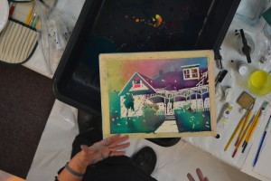 Sandy used this painting in progress as an example of one of the steps in the pouring paint process.